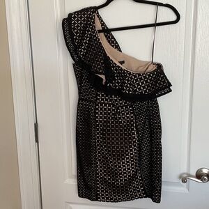 J. Crew Black and Cream One-Shoulder Dress